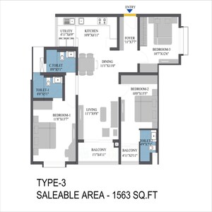 Floor Plan in 3 BHK Apartment at Bren Aspera, Bidare Agraha – for Sale