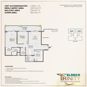 Floor Plan in 2.5 BHK Apartment at Eldeco Latitude 27, Iim Road – for Sale