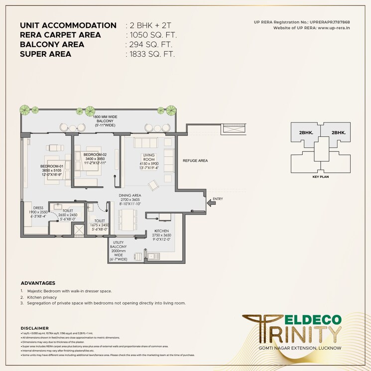Floor Plan, eldeco-latitude-27 2.5 Bedroom 1375 Sq.Ft. Apartment In Iim Road Lucknow 8661943