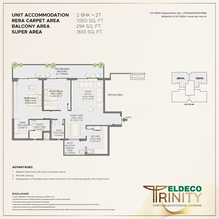 Floor Plan, eldeco-latitude-27 2.5 Bedroom 1375 Sq.Ft. Apartment In Iim Road Lucknow 8661943