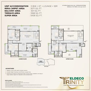 Floor Plan in 2.5 BHK Apartment at Eldeco Latitude 27, Iim Road – for Sale