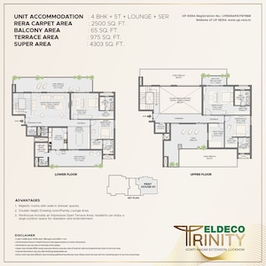 Floor Plan in 2.5 BHK Apartment at Eldeco Latitude 27, Iim Road – for Sale