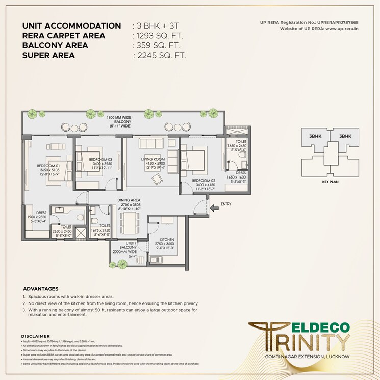 Floor Plan, eldeco-latitude-27 2.5 Bedroom 1375 Sq.Ft. Apartment In Iim Road Lucknow 8661943