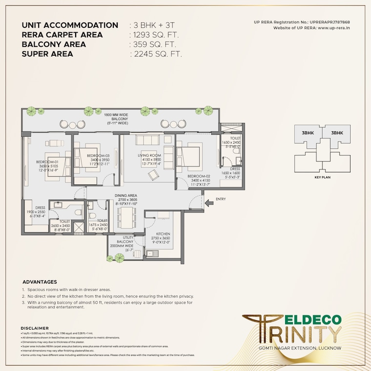Floor Plan, eldeco-latitude-27 2.5 Bedroom 1375 Sq.Ft. Apartment In Iim Road Lucknow 8661943