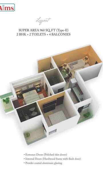 Living Room in 3 BHK Apartment at Aims Greens Avenue, Sector 4 Greater Noida – for Sale