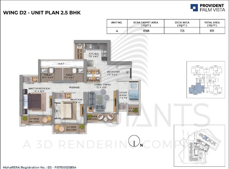 Floor Plan, provident-palmvista 2.5 Bedroom 811 Sq.Ft. Apartment In Daighar Gaon Thane 8662627