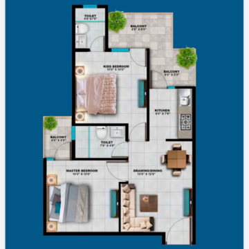 Floor Plan in 3 BHK Apartment at Adore Samriddhi, Sector 89 – for Rent
