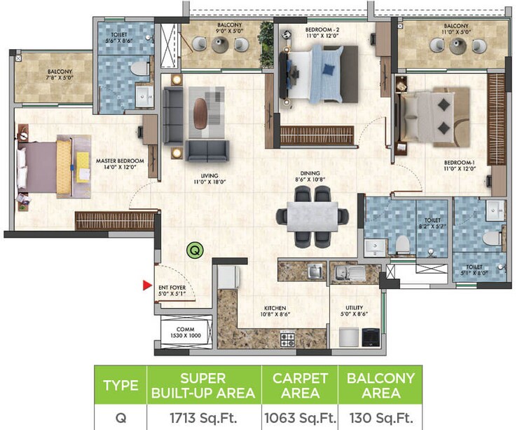Floor Plan, salarpuria-sattva-park-cubix 3 Bedroom 1457 Sq.Ft. Apartment In Devanahalli Bangalore 8676182