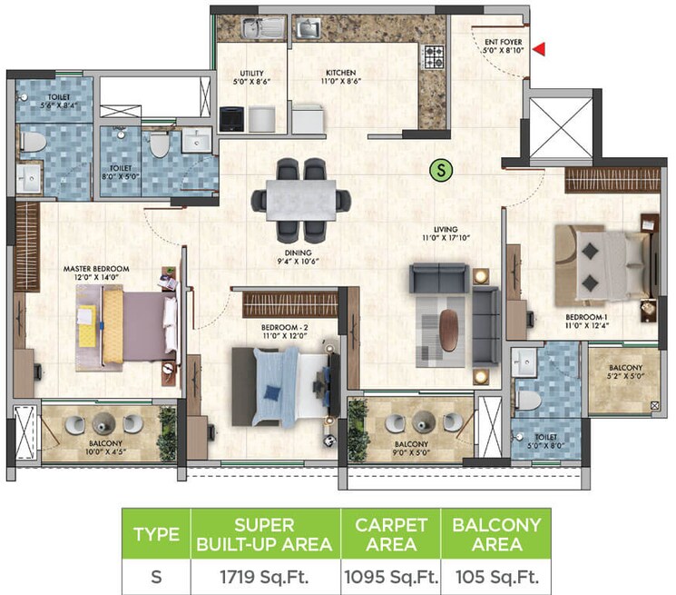 Floor Plan, salarpuria-sattva-park-cubix 3 Bedroom 1457 Sq.Ft. Apartment In Devanahalli Bangalore 8676182