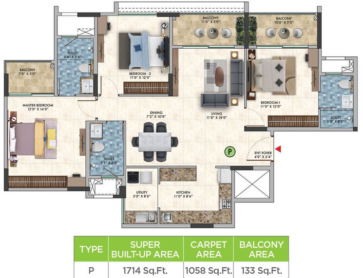 Floor Plan, salarpuria-sattva-park-cubix 3 Bedroom 1457 Sq.Ft. Apartment In Devanahalli Bangalore 8676182