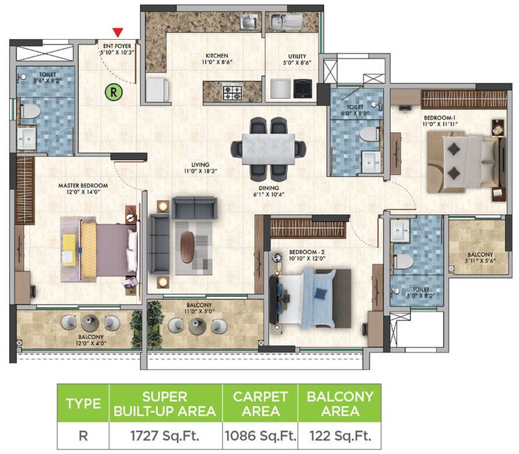 Floor Plan, salarpuria-sattva-park-cubix 3 Bedroom 1457 Sq.Ft. Apartment In Devanahalli Bangalore 8676182