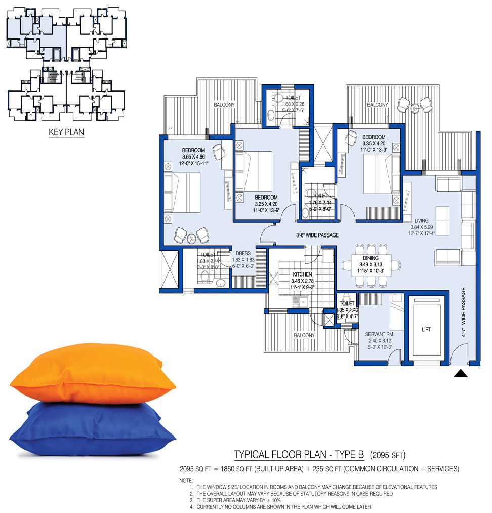 3 BHK + Servant Room Apartment For Sale in ATS Tourmaline