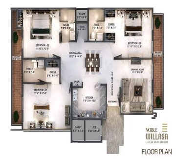 Floor Plan in 3.5 BHK Apartment at Sector 88 – for Sale