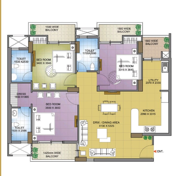 Floor Plan, slf-anushree 3 Bedroom 1614 Sq.Ft. Apartment In Sector 75 Faridabad 8676920