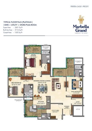 Floor Plan in 3 BHK Apartment at Sector 82 – for Sale