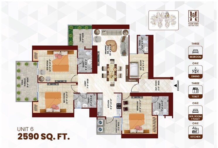 Floor Plan, envyrons-vaastu-homes 3 Bedroom 2590 Sq.Ft. Apartment In Siddharth Vihar Ghaziabad 8670345