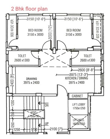 Floor Plan in 2 BHK Apartment at New Town – for Sale