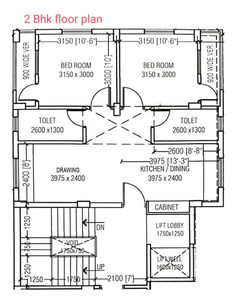 Floor Plan, new town 2 Bedroom 934 Sq.Ft. Apartment In New Town Kolkata 8682484