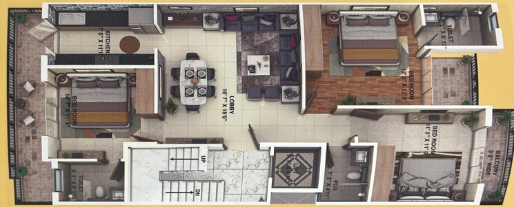 Floor Plan, rof-pravasa 3 Bedroom 1850 Sq.Ft. Builder Floor In Sector 88a Gurgaon 8683677