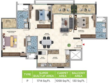 Floor Plan in 3 BHK Apartment at Salarpuria Sattva Park Cubix, Devanahalli – for Sale