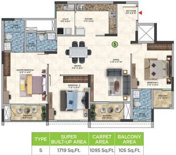 Floor Plan in 3 BHK Apartment at Salarpuria Sattva Park Cubix, Devanahalli – for Sale