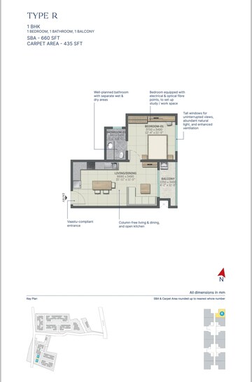 Floor Plan in 1 BHK Apartment at Sobha Neopolis, Panathur – for Sale