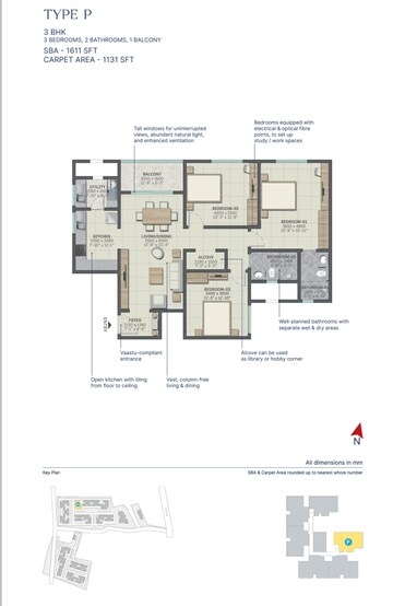 Floor Plan in 3 BHK Apartment at Sobha Neopolis, Panathur – for Sale