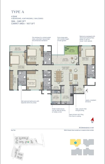 Floor Plan in 4 BHK Apartment at Sobha Neopolis, Panathur – for Sale