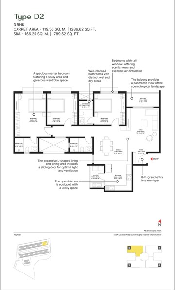 Floor Plan in 3 BHK Apartment at Sobha Ayana, Panathur – for Sale
