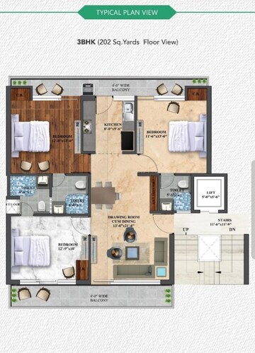 Floor Plan in 3 BHK Apartment at Gmada Aerocity – for Sale