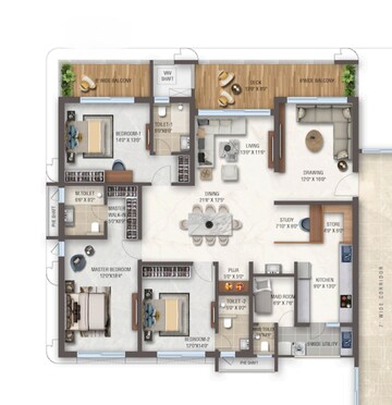Floor Plan in 3.5 BHK Apartment at GHR The Cascades Neopolis, Kokapet – for Sale