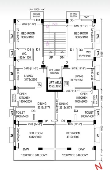 Floor Plan in 2 BHK Apartment at New Town – for Sale