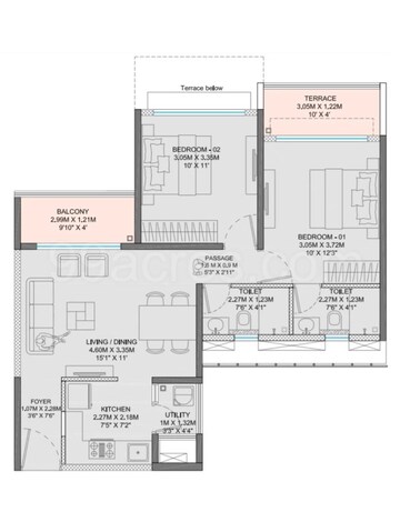 Floor Plan in 2 BHK Apartment at Godrej Boulevard, Manjari – for Rent