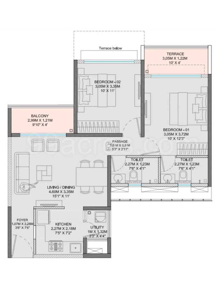 Floor Plan, godrej-boulevard 2 Bedroom 691 Sq.Ft. Apartment In Manjari Pune 8683895