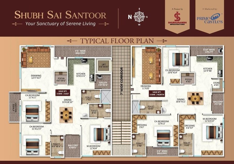 Floor Plan, byrathi 3 Bedroom 1818 Sq.Ft. Builder Floor In Byrathi Bangalore 8688966