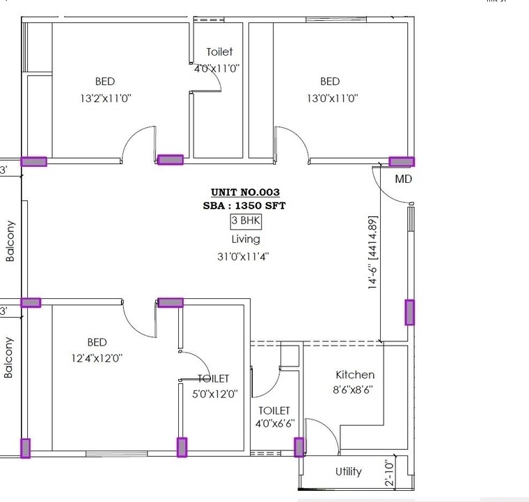 Floor Plan, sarjapur road 3 Bedroom 6500 Sq.Ft. Apartment In Sarjapur Road Bangalore 8690949