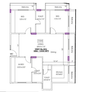 Floor Plan in 3 BHK Apartment at Sarjapur Road – for Sale