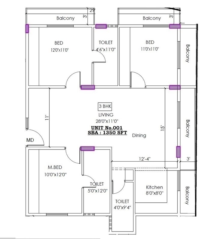 Floor Plan, sarjapur road 3 Bedroom 6500 Sq.Ft. Apartment In Sarjapur Road Bangalore 8690949