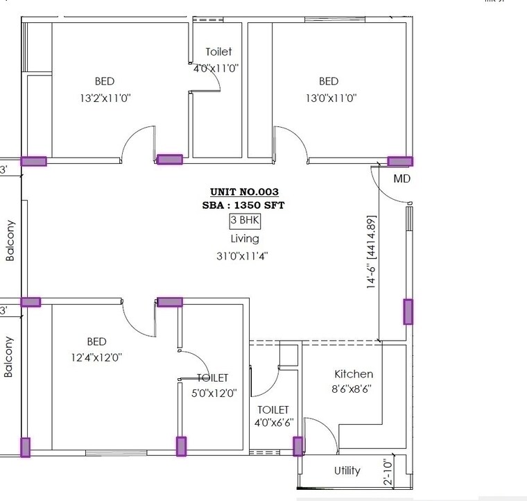 Floor Plan, sarjapur road 3 Bedroom 6500 Sq.Ft. Apartment In Sarjapur Road Bangalore 8690949