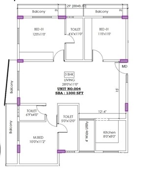 Floor Plan in 3 BHK Apartment at Sarjapur Road – for Sale