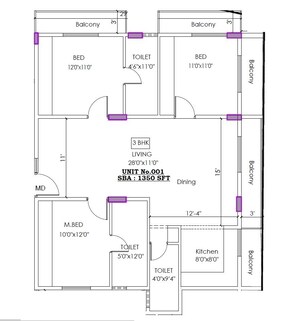 Floor Plan in 3 BHK Apartment at Sarjapur Road – for Sale