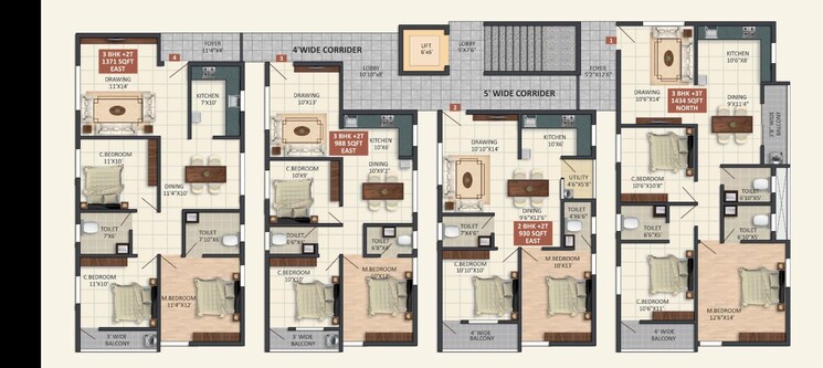 Floor Plan, dodda banasvadi 3 Bedroom 1434 Sq.Ft. Builder Floor In Dodda Banasvadi Bangalore 8695250