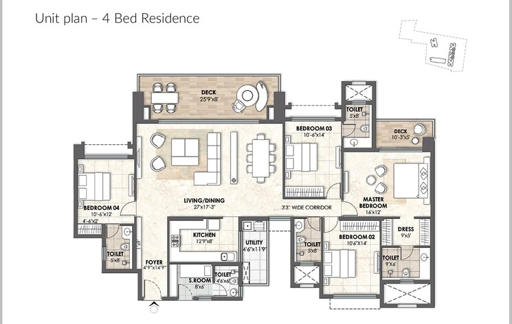 Floor Plan, lodha-azur 3 Bedroom 1948 Sq.Ft. Apartment In Bannerghatta Road Bangalore 8695525