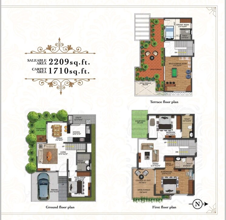 Floor Plan, shriram-chirping-grove-2 3 Bedroom 2209 Sq.Ft. Villa In Sarjapur Road Bangalore 8695889