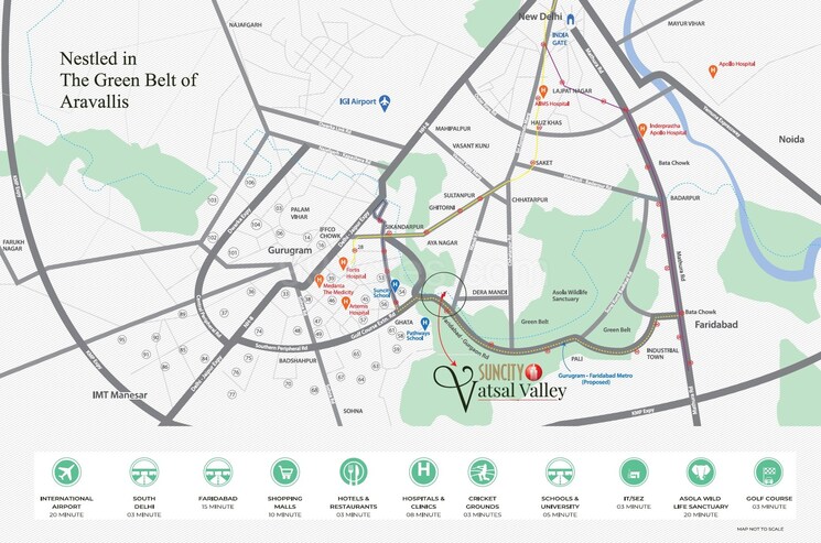Map Location, suncity-vatsal-valley 3 Bedroom 1430 Sq.Ft. Apartment In Gwal Pahari Gurgaon 8696589