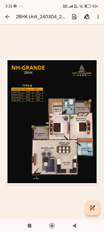 Floor Plan in 2 BHK Apartment at Dragon Age Nottingham Homz, Bakkas – for Sale