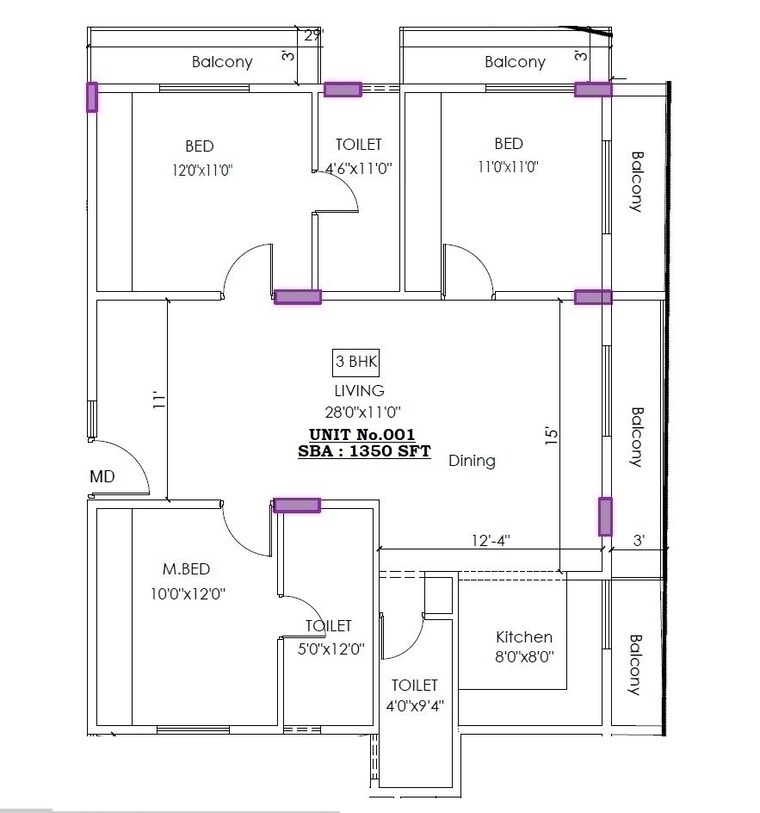 Floor Plan, sarjapur road 3 Bedroom 6500 Sq.Ft. Apartment In Sarjapur Road Bangalore 8697082