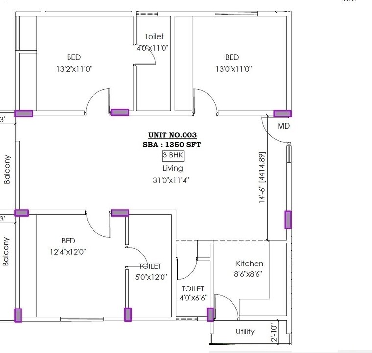 Floor Plan, sarjapur road 3 Bedroom 6500 Sq.Ft. Apartment In Sarjapur Road Bangalore 8697082