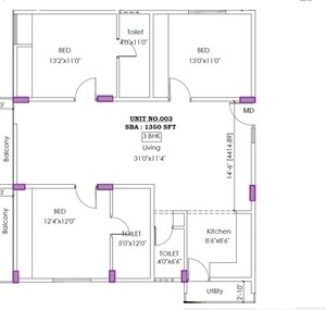 Floor Plan in 3 BHK Apartment at Sarjapur Road – for Sale