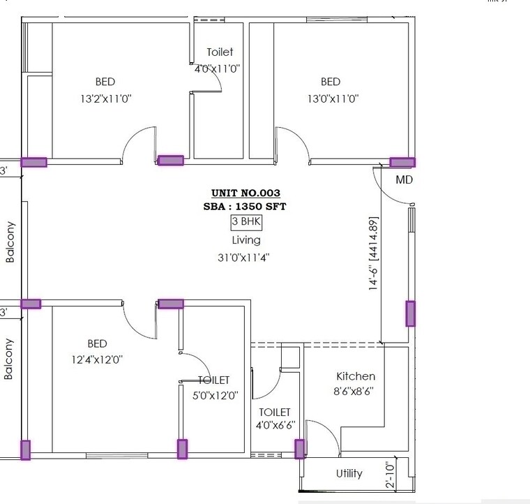 Floor Plan, sarjapur road 3 Bedroom 6500 Sq.Ft. Apartment In Sarjapur Road Bangalore 8697082